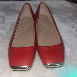 Alfani Red Leather Square-Toe Flats with Metallic Toe Caps